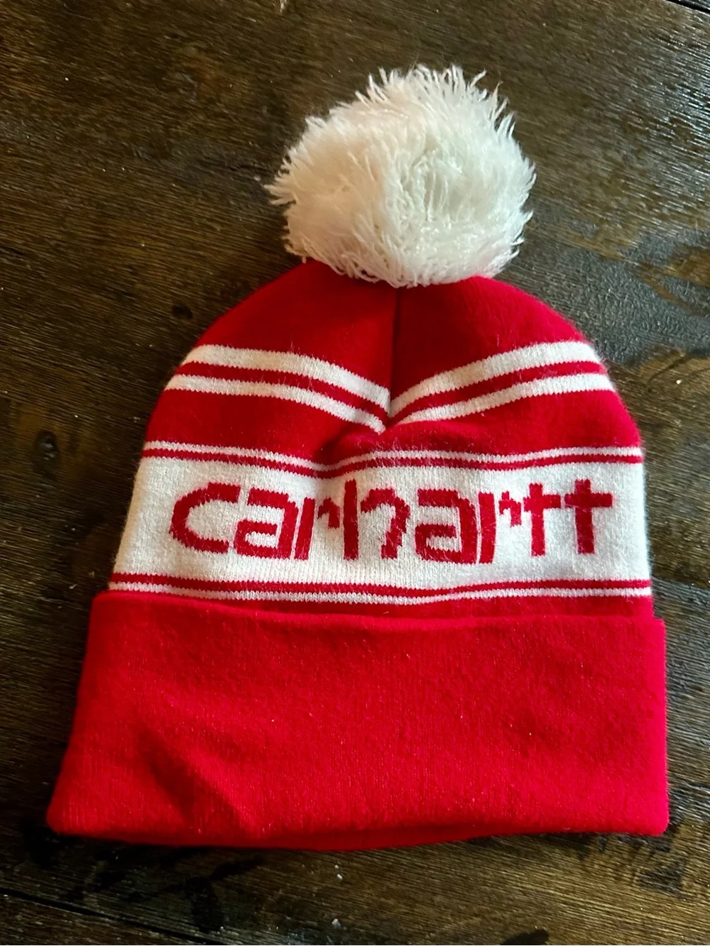 Carhartt Women’s Red & White Pom-Pom Knit Beanie